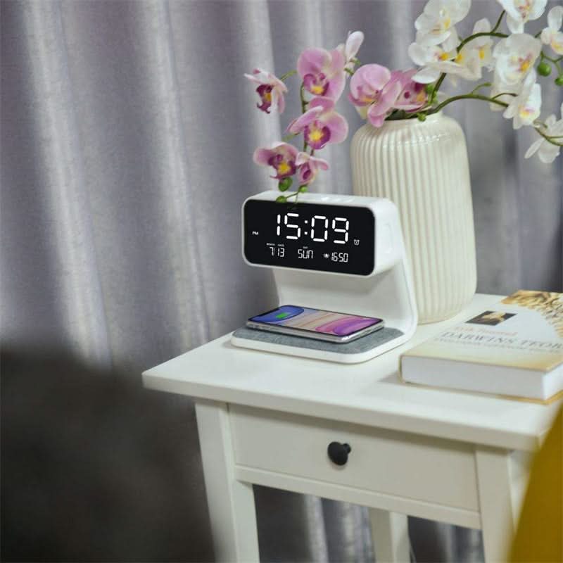 LumaNova Clear LCD Alarm Clock With Dimming Bedside Lamp And Wireless Fast Charging